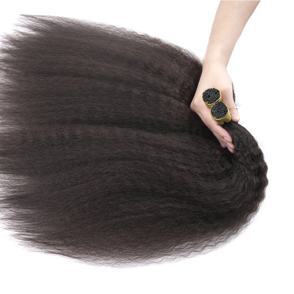 Audelami kinky em linha reta eu ponta extensões de cabelo natural 100% real fusão humana extensões de cabelo kinky encaracolado queratina cápsula 26 polegadas