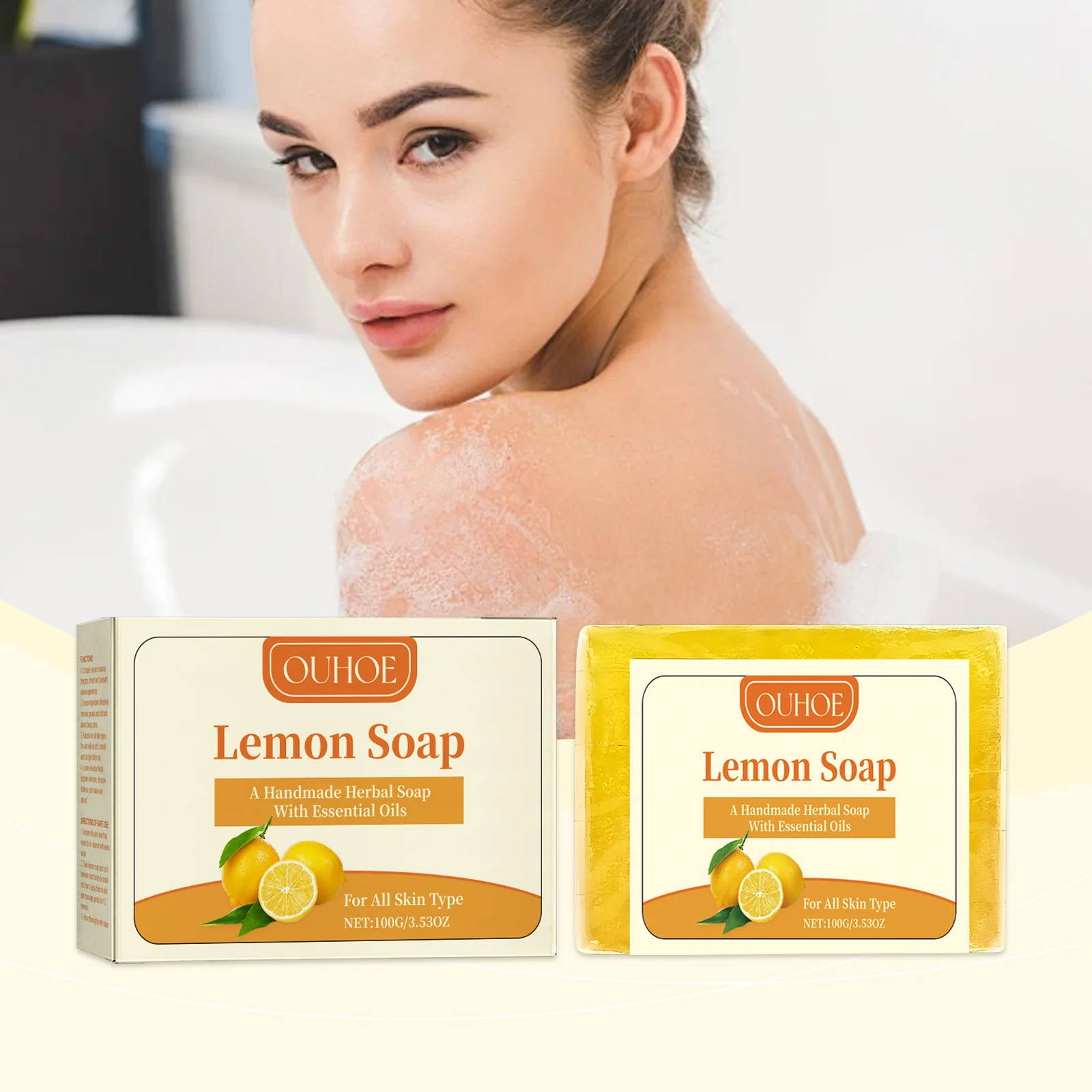 

Ouhoe 100g Lemon Bathing Soap VC Exfoliating Oil Control Brightening Skin Care Remove Dirt Refreshing Cleansing Body Bath Soap