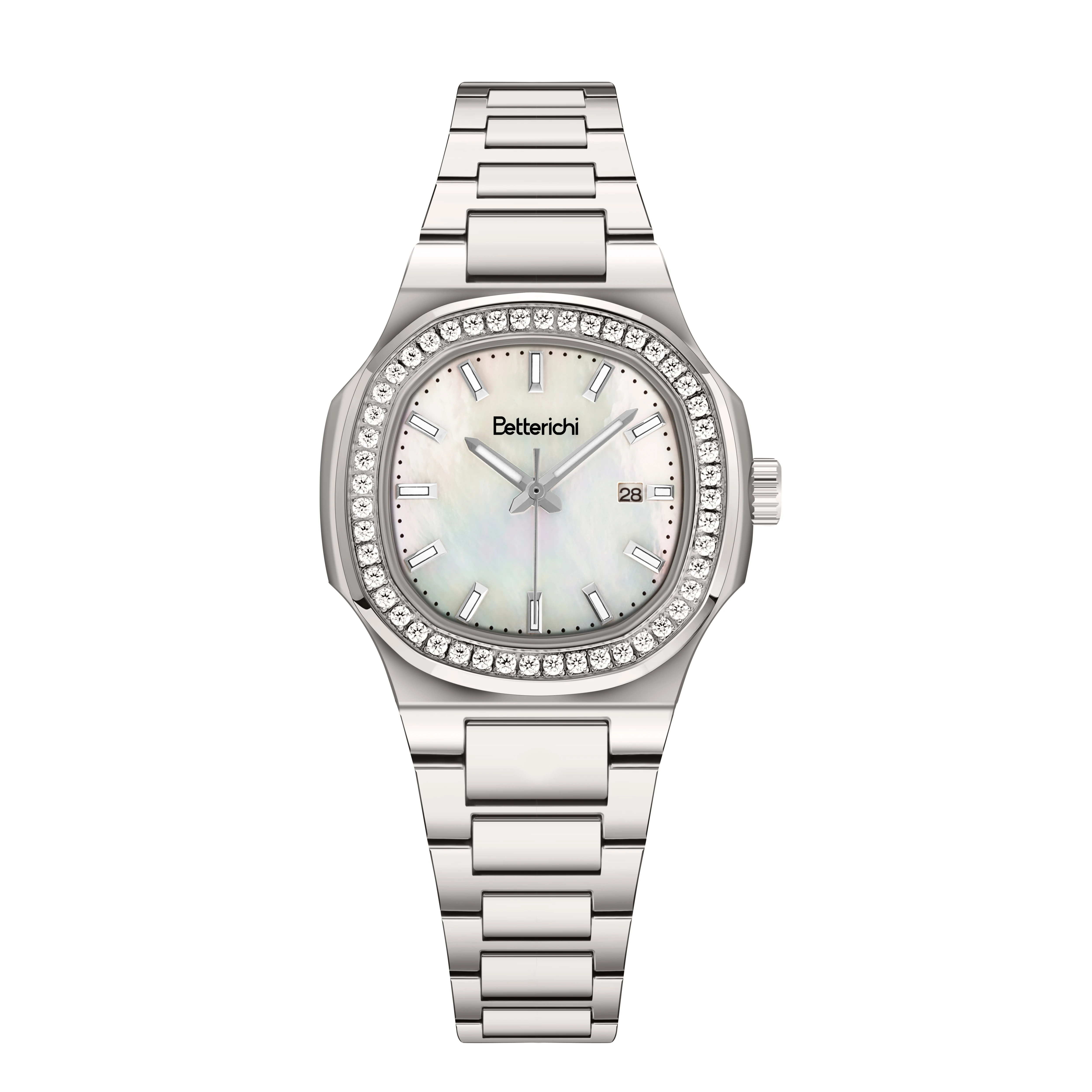 Betterichi Women Luxury Quartz Watch 316L Stainless Steel Bracelet Sapphire Crystal Glass Mother of Pearl Dial Waterproof Ladies