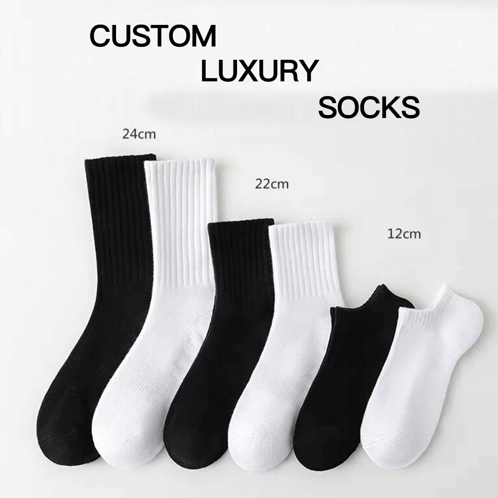 5 pairs Design Custom Mens Sports Socks Luxury Ribbed Cotton Unisex Tube Socks Men Custom Logo Embroidery Athletic Crew Socks