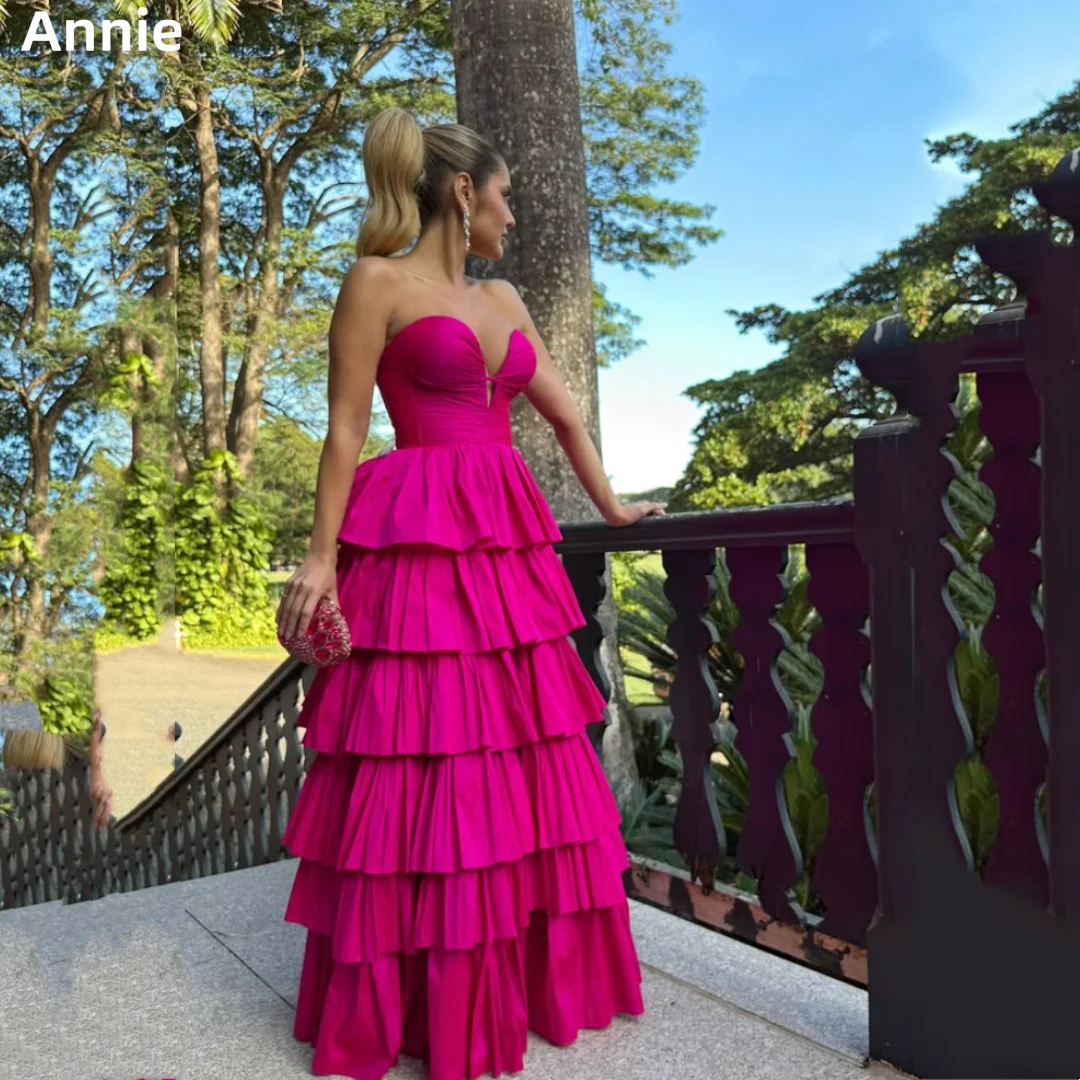 

Annie Hot Pink Prom Dresses Taffeta Multi-layer Evening Dresses A-line Off-shoulder Elegant Lady Party Dresses فساتين سهرة
