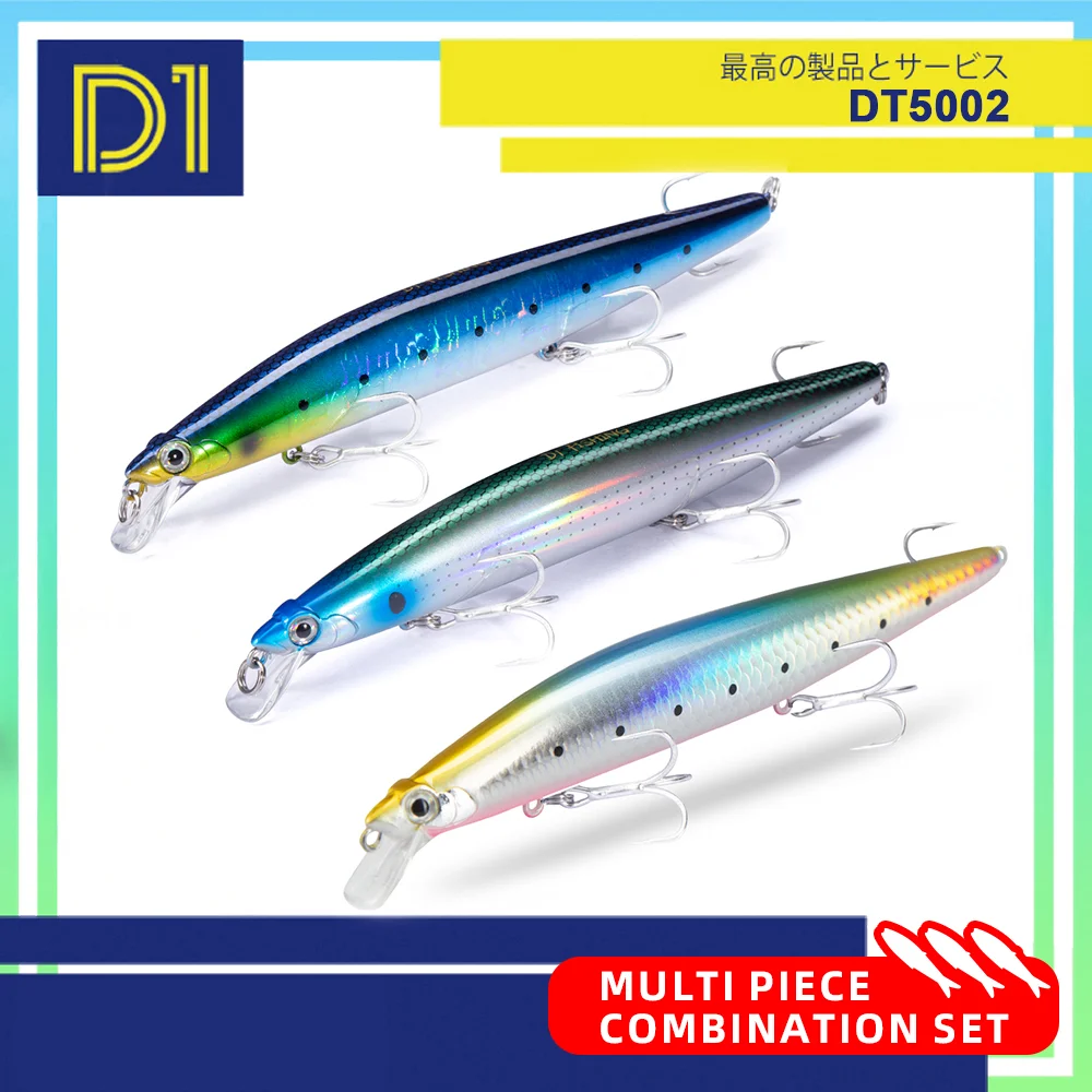 

D1 7pcs/3pcs Assassin Minnow 145mm/23.5g Silent Wobbler Suspending Saltwater Fishing Lure For SeaBass Pike Tackle