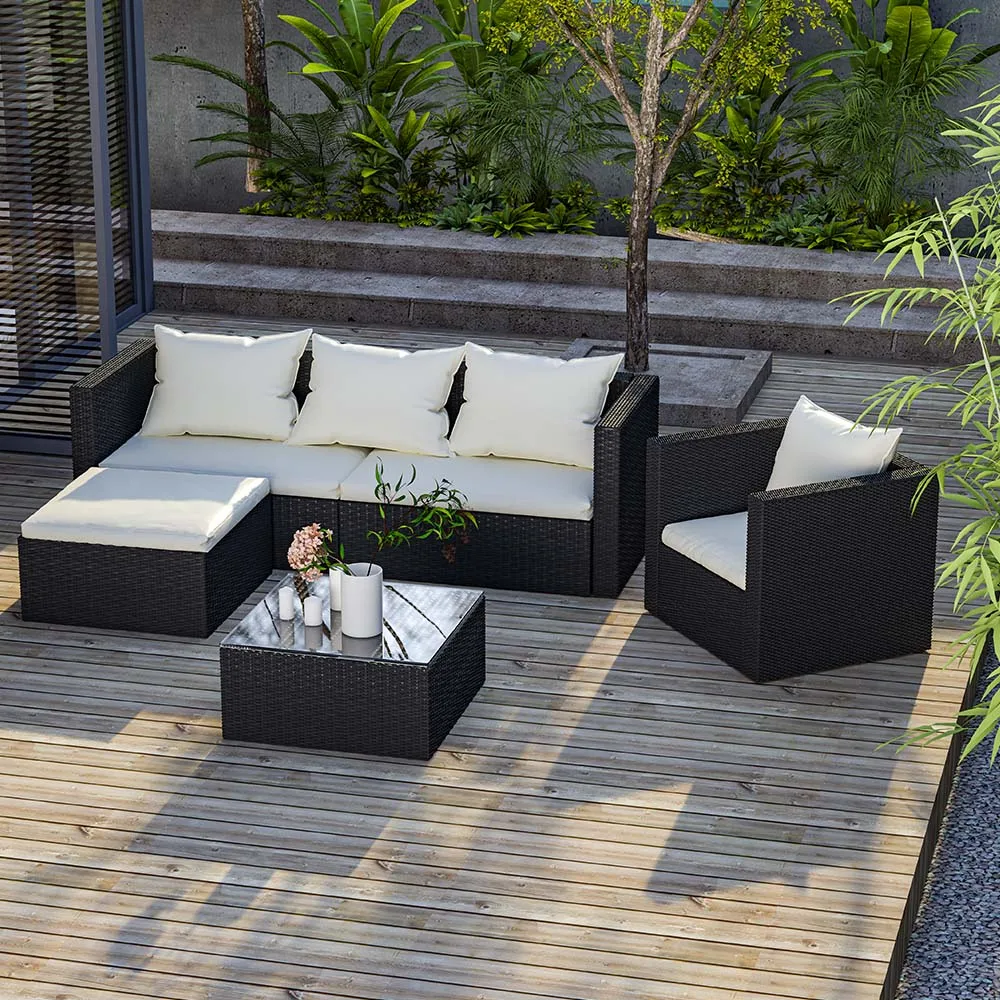 4 Seater Rattan Garden Furniture Corner Sofa Set with Coffee Table, Outdoor Patio Lounge Set for Garden Conservatory Terrace