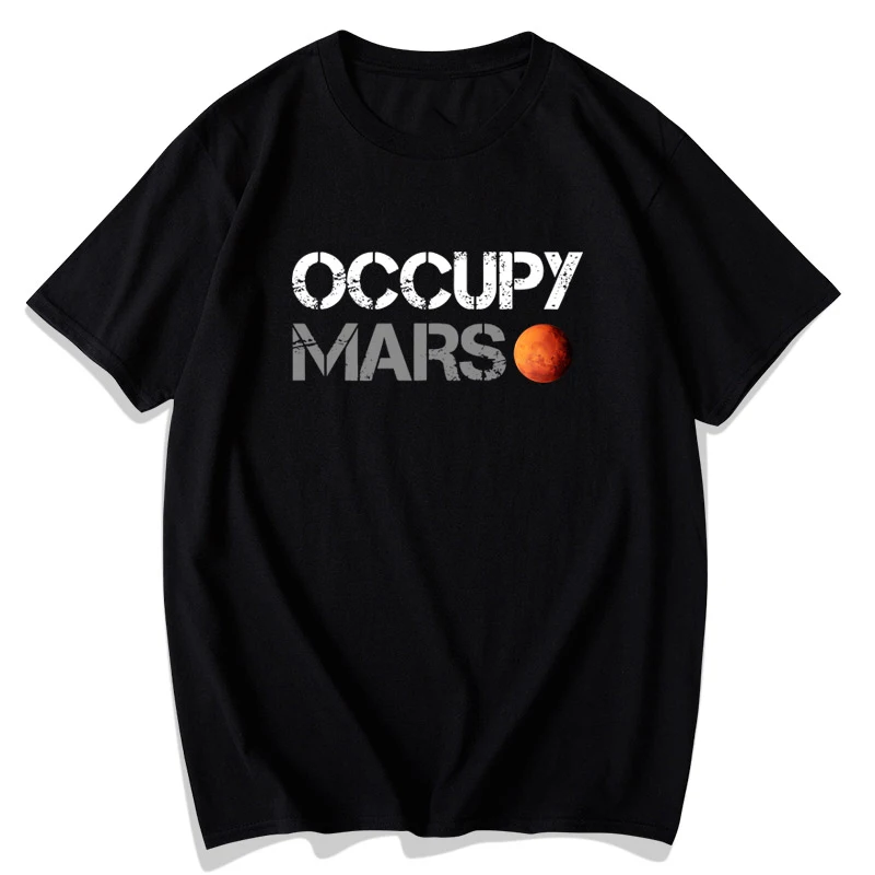 Occupy Mars Letter Printed Short-Sleeved T-shirt High Quality Cotton Men And Women Casual Oversize Loose Fashion Outdoor Tops