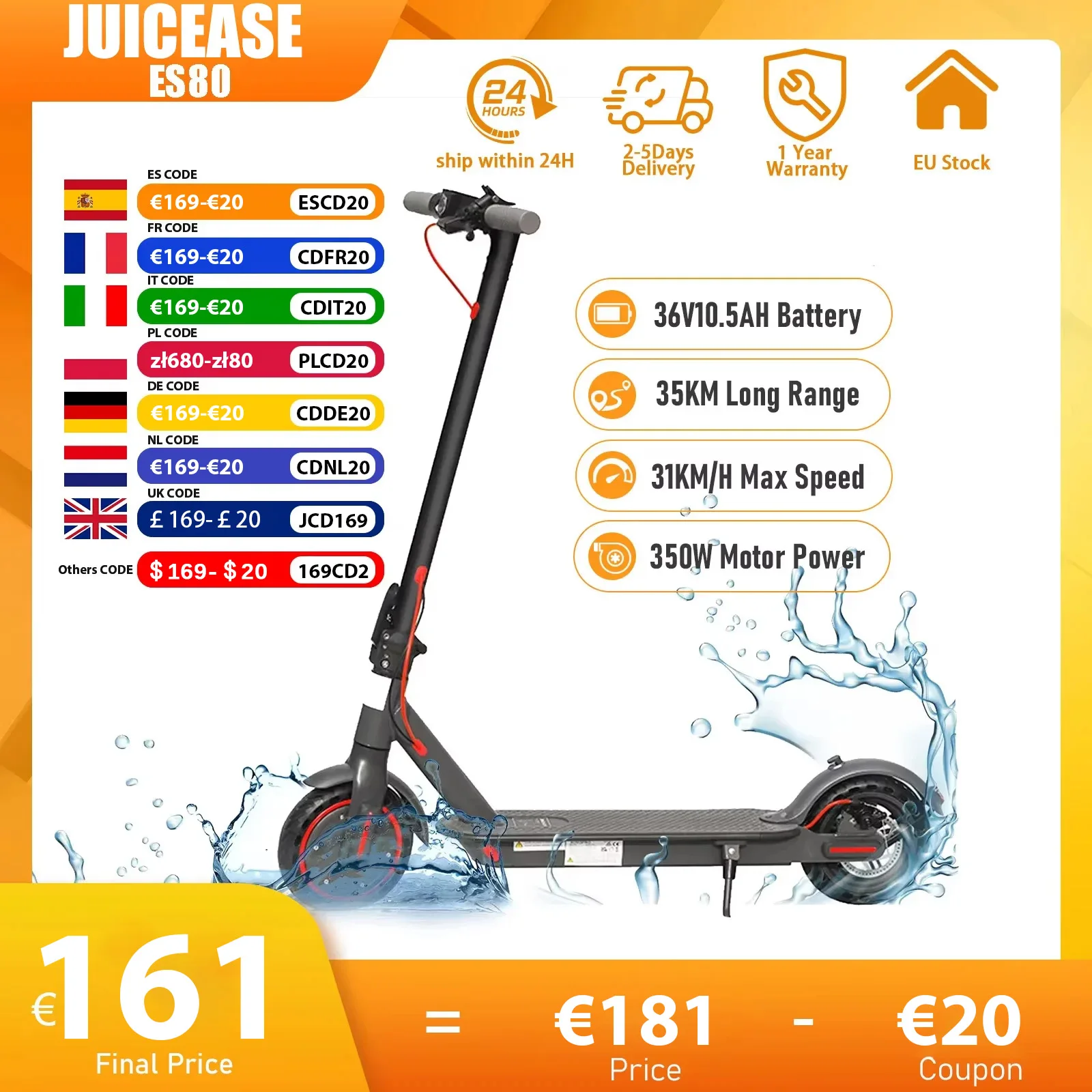 Saft ease es80 31 km/h Elektro roller 350w leistungs starker Motor 10,5 Ah Batterie 8,5 Zoll Offroad