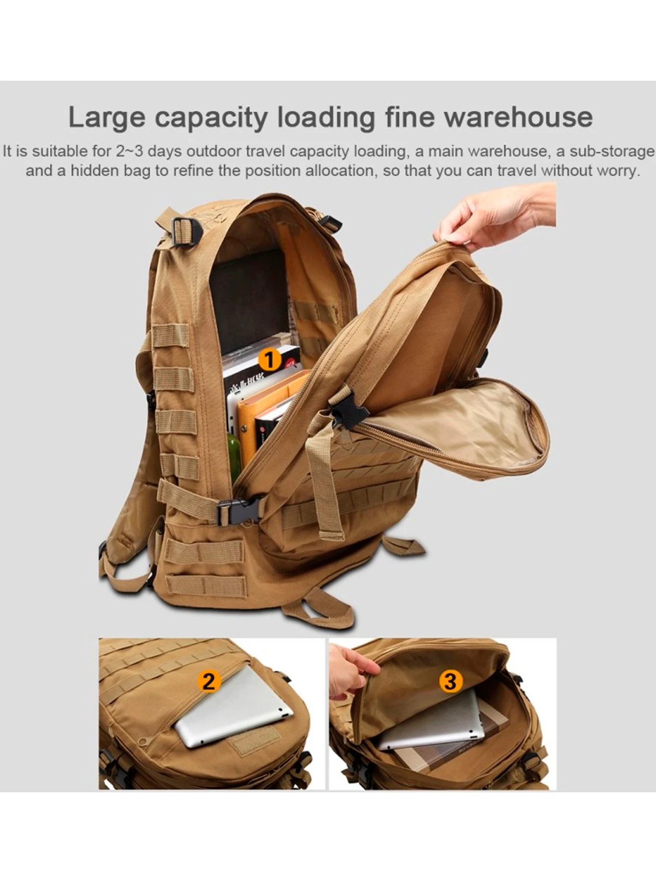 حقيبة ظهر عسكرية تكتيكية كبيرة مقاومة للماء ، 40 لتر #2
