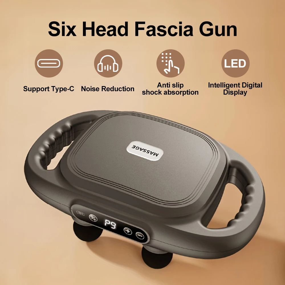 Faszienpistolen-Massagegerät, Sechskopf-Tiefengewebe-Vibration, elektrische Massagepistole für Rücken, Taille, Beine, Schulter, Körper, Muskelentspannung