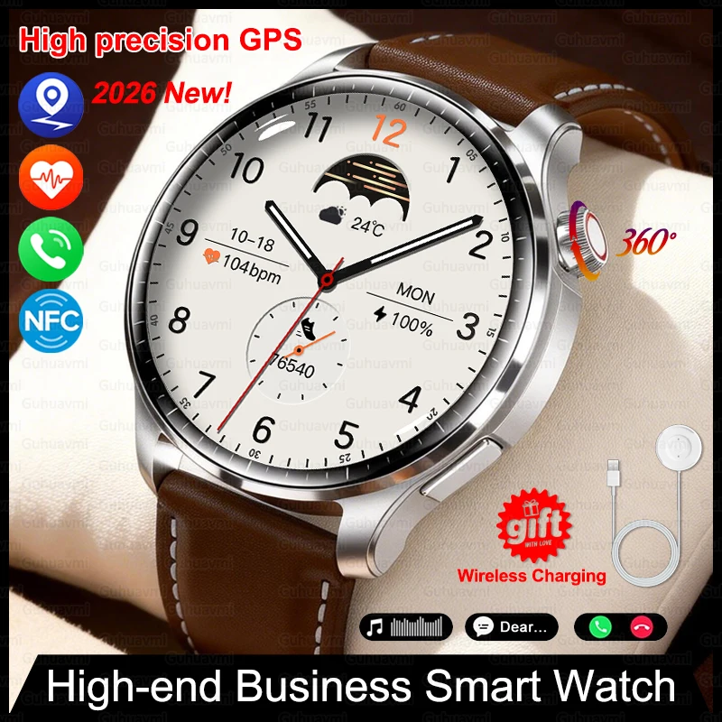 2026 New Business Smartwatch Built-in GPS Compass NFC BT Call Heart Rate Monitor 100+Sports Mode IP68 Waterproof Smart Watch Men