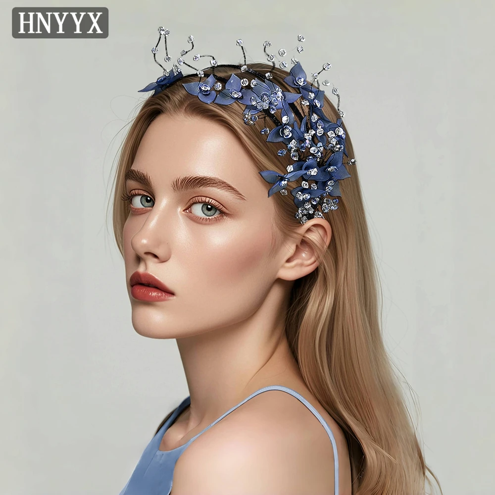 HNYYX Blue Crystal Retro Hair Accessories Abs Flower Headband Bohemian Fashion Headwear Elegant Bridal Jewelry Headpieces  A222