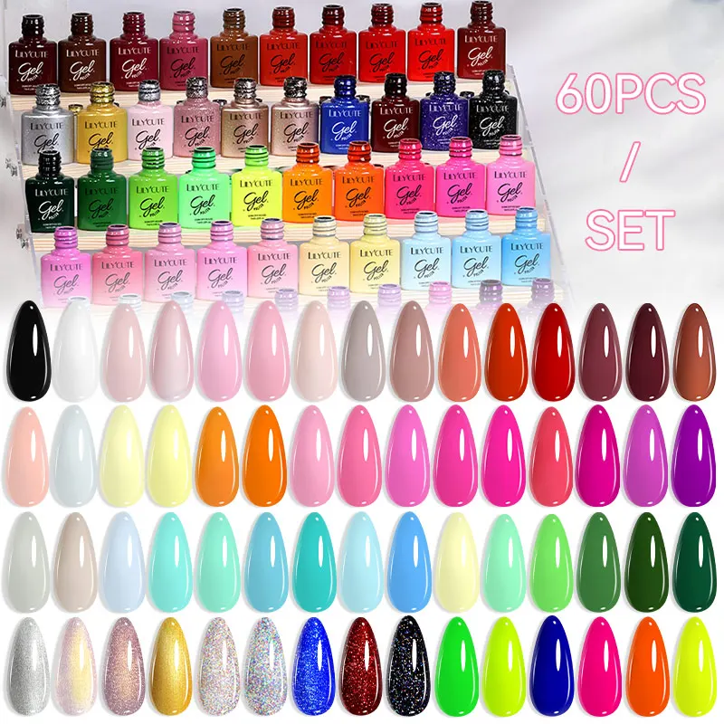 Lilycute 60/20 Stks/set Nagelgellak 125 Kleuren Langdurige Manicure Kit Semi-Permanente Doorweekt Van De Basislaag Nail Art Uv-Gel