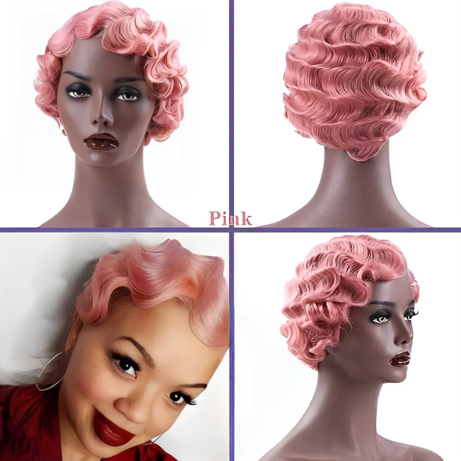 Short Finger Wave Cheap Wigs For Women Human Hair Pixie Cut Wig Short Human Hair Wigs Machine Made Mix Color Brazilian Pixie Cut