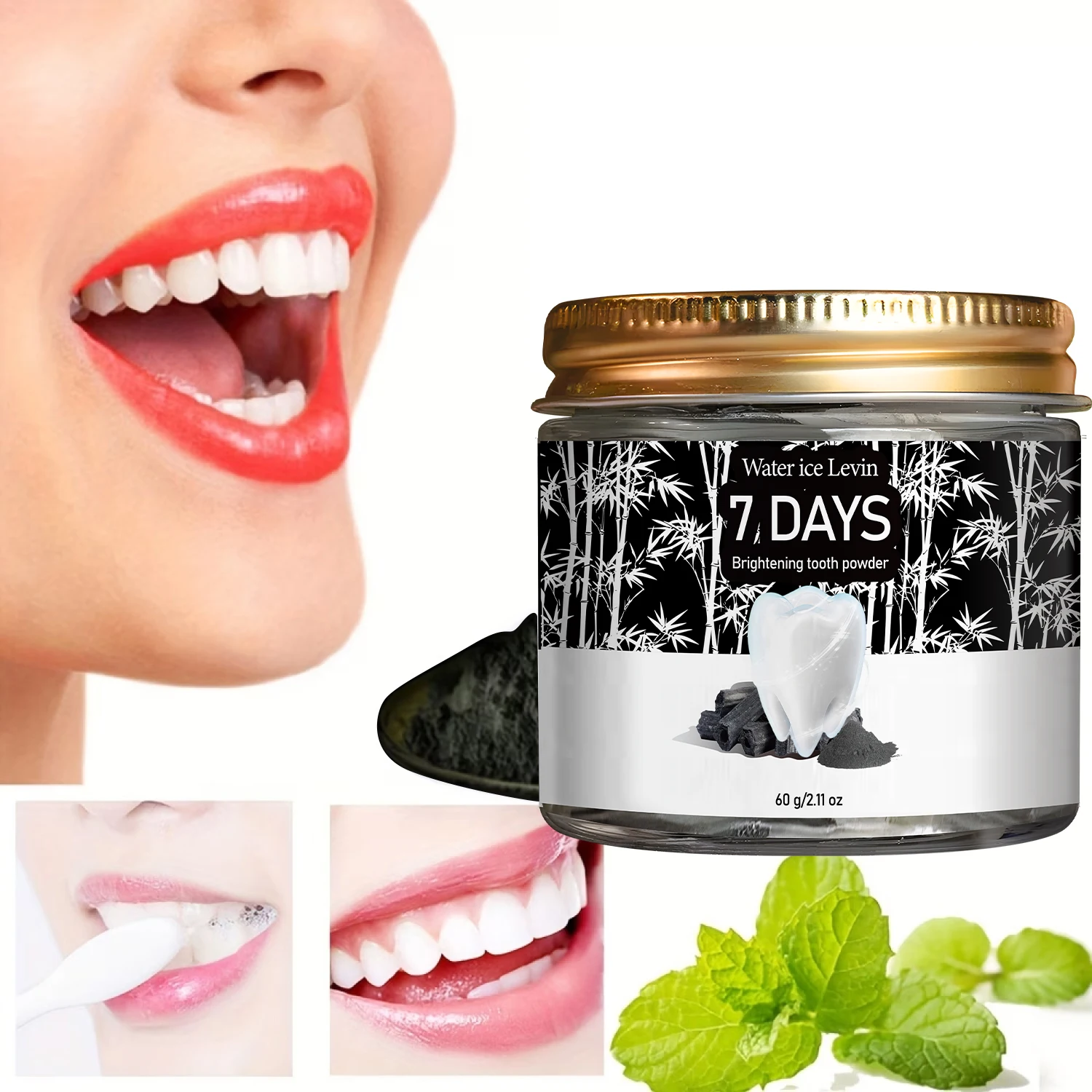 Natural Bamboo‑Charcoal Teeth Brightening Powder Smoke Coffee Stain Remove Mint Breath Portable Oral Care