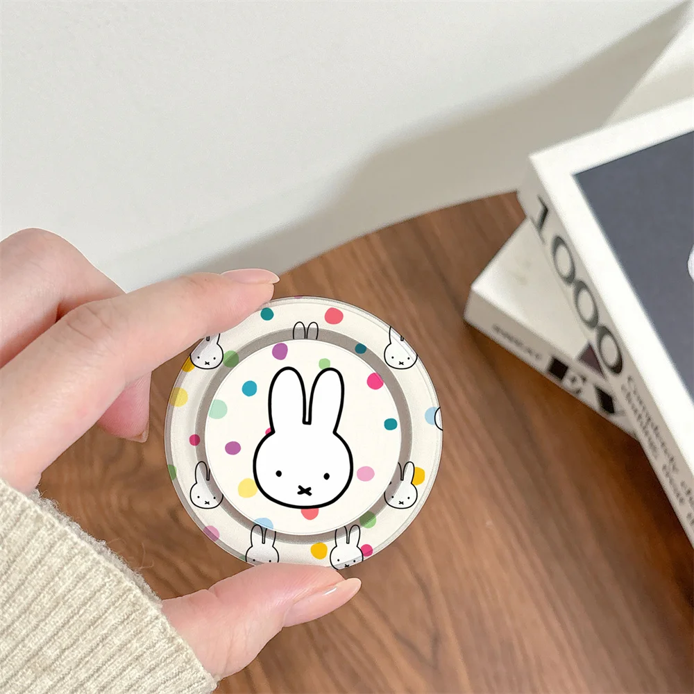 

New INS Cute Color Wave Dot Miffy Rabbit Magnetic Inhalation Bag Telescopic Phone Stand Magsafe Portable Magnetic Absorption Sta