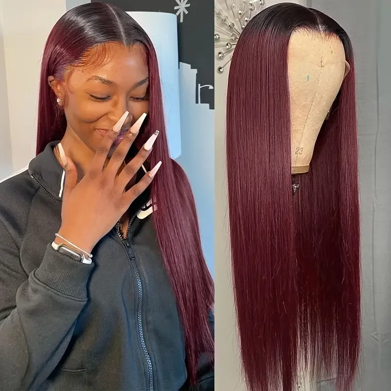 

Red Burgundy 1B/99J Straight Wig 13x4 HD Lace Front Human Hair Wig Brazilian Straight Lace Frontal Wig For Black Women Glueless