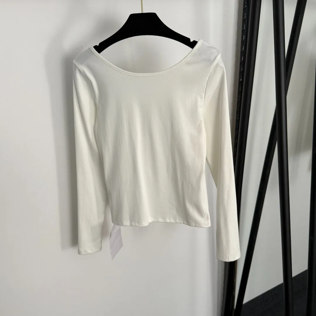 

2025 New style embroidered lace patchwork V-neck long-sleeved T-shirt base layer, cotton solid color top
