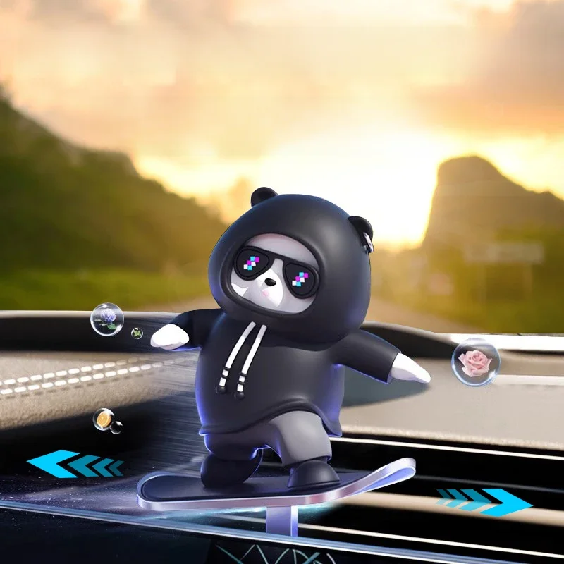 Ours de Skateboard coulissant automatique en alliage pour voiture, ornements de Console centrale de Scooter de dessin animé mignon, accessoires de décoration de voiture créatifs