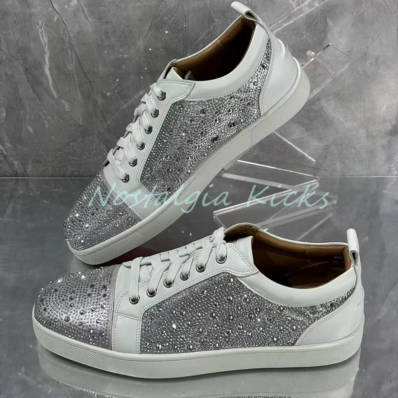Glittery Silver Sequins White Sneakers Casual Lace Up Flat Running Shoes Ladies Sparkly Daily Comfortable Non Slip Men's Shoes
