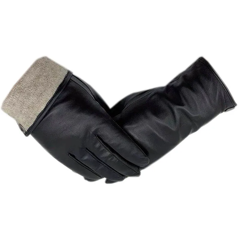 Men's genuine leather winter gloves fashionable and warm new wool lining driving and cycling winter men's sheepskin gloves light