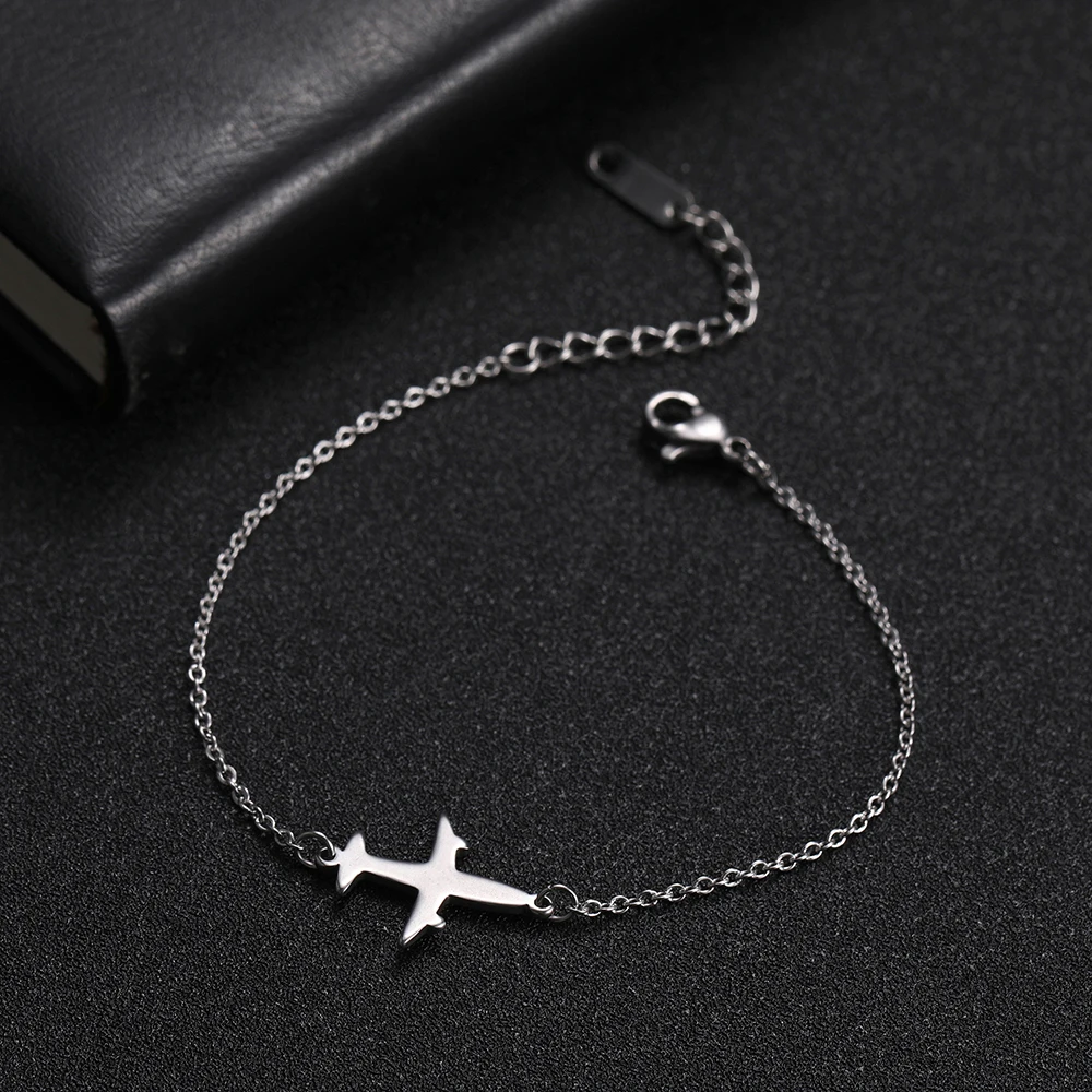 Simple Airplane Pendant Bracelet for Men Women Fashion Women\'s Bracelets Stainless Steel Hand Jewelry for Lover Wendding Gift