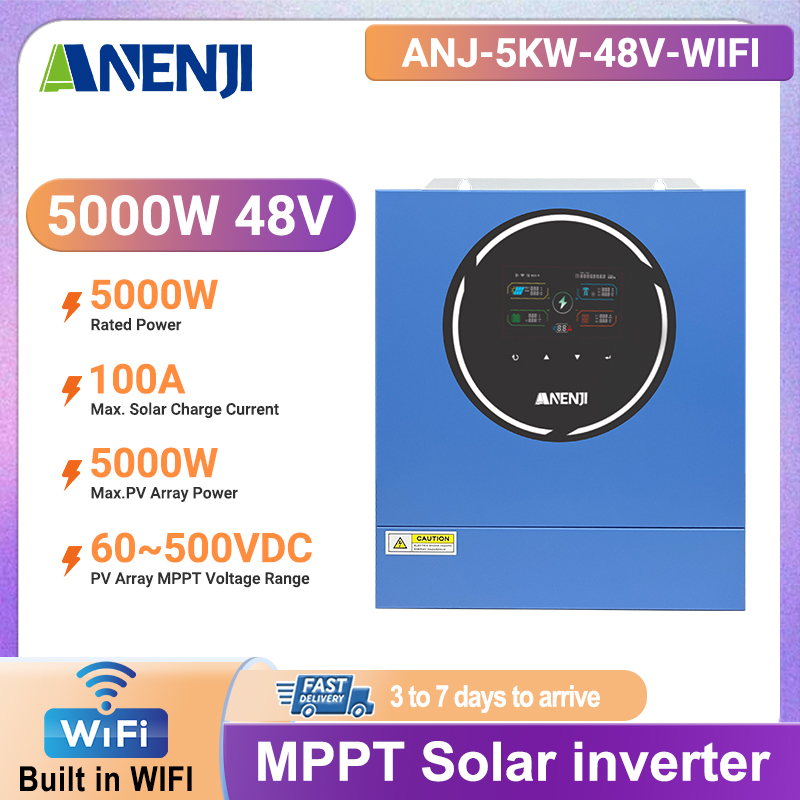  5KW 48V Hybrid Solar Inverter 230V MPPT 100A Built-in WIFI Inverters Dual Output Pure Sine Wave On/Off Grid For Solar Panel Home 