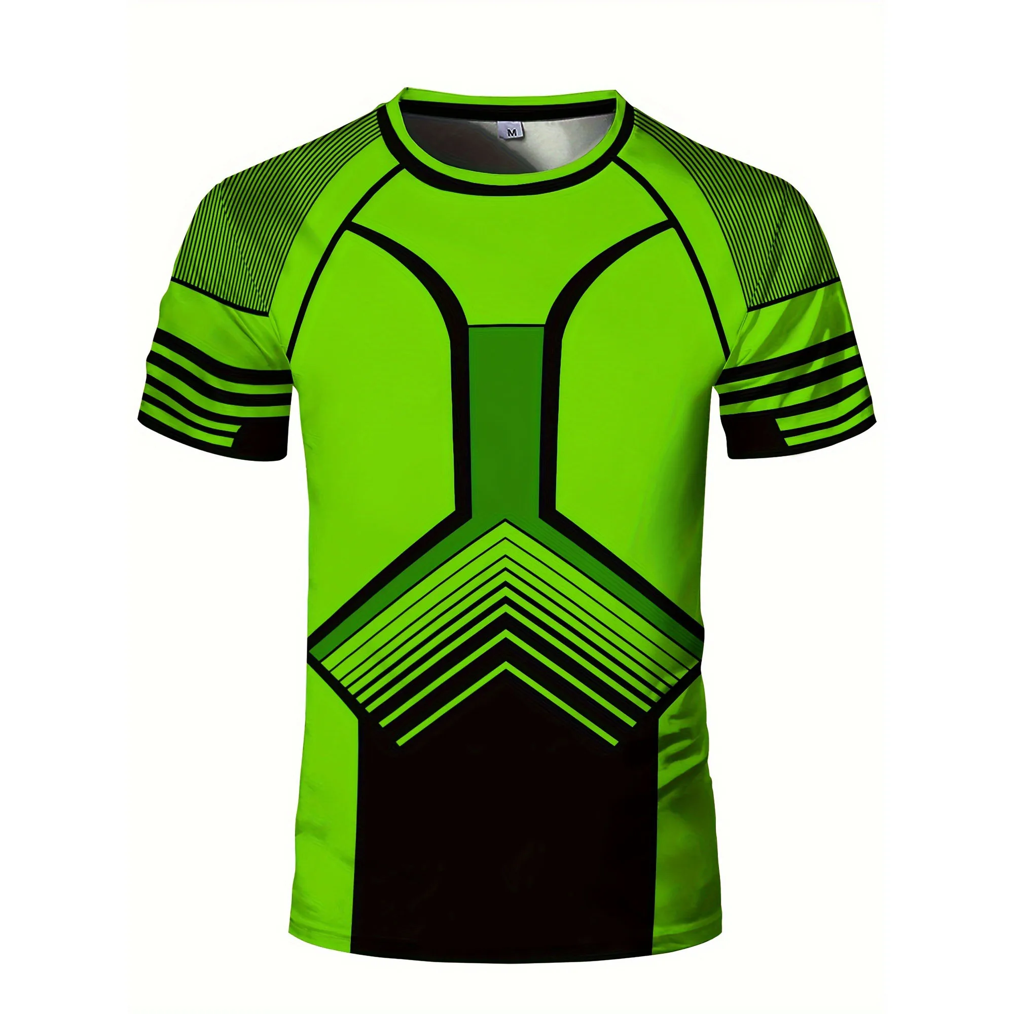Herren 3D-Druck Geometrisches Streifenmuster Kompressions-T-Shirt Schnelltrocknend Kurzarm Fitness Lauf- und Trainings-Oberteil – Detail 6