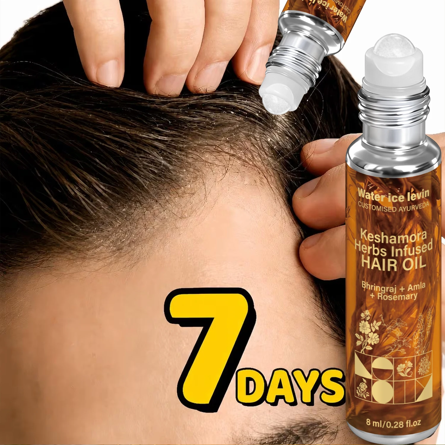 Water Ice Levin Keshamora Herbal Roll-On Hair Oil, Bhringraj Amla Rosemary Formula Hair Treatment Oil,8ml view 3