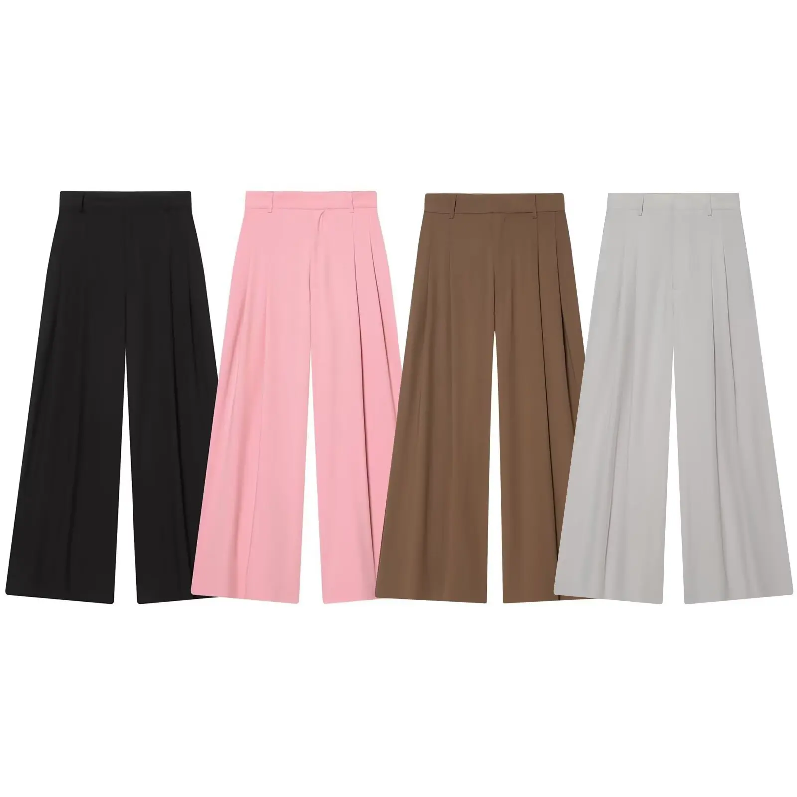 

Summer High Waisted Suit Pants Women Vintage Pleated Wide Leg Trousers Chic Loose Draped Straight Long Pants Casual Pantalones
