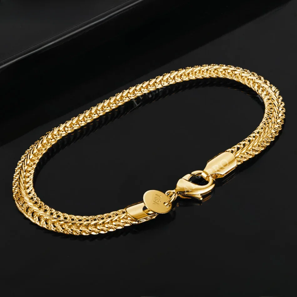 ALIZERO 925 Sterling Silver 18K Gold 6mm Sideways Chain Bransoletki dla kobiet Mężczyźni Ślub Bankiet Impreza Prezent Biżuteria modowa — zdjęcie 2