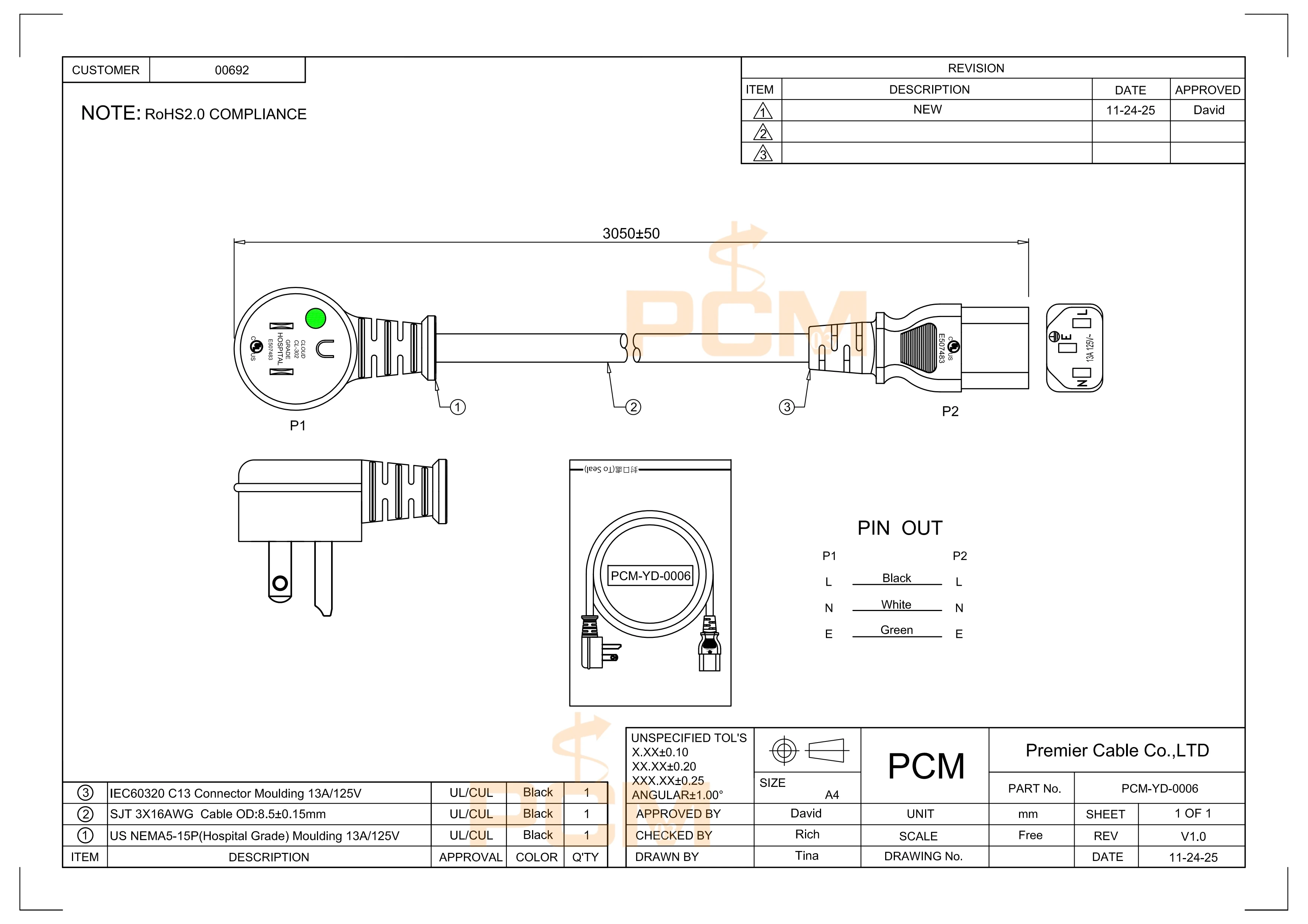 10 ft Hospital Grade Right Angle NEMA5-15P 5-15P to IEC60320 C13 Connector Plug Male to Female 13A/125V Green Dot Power Cord