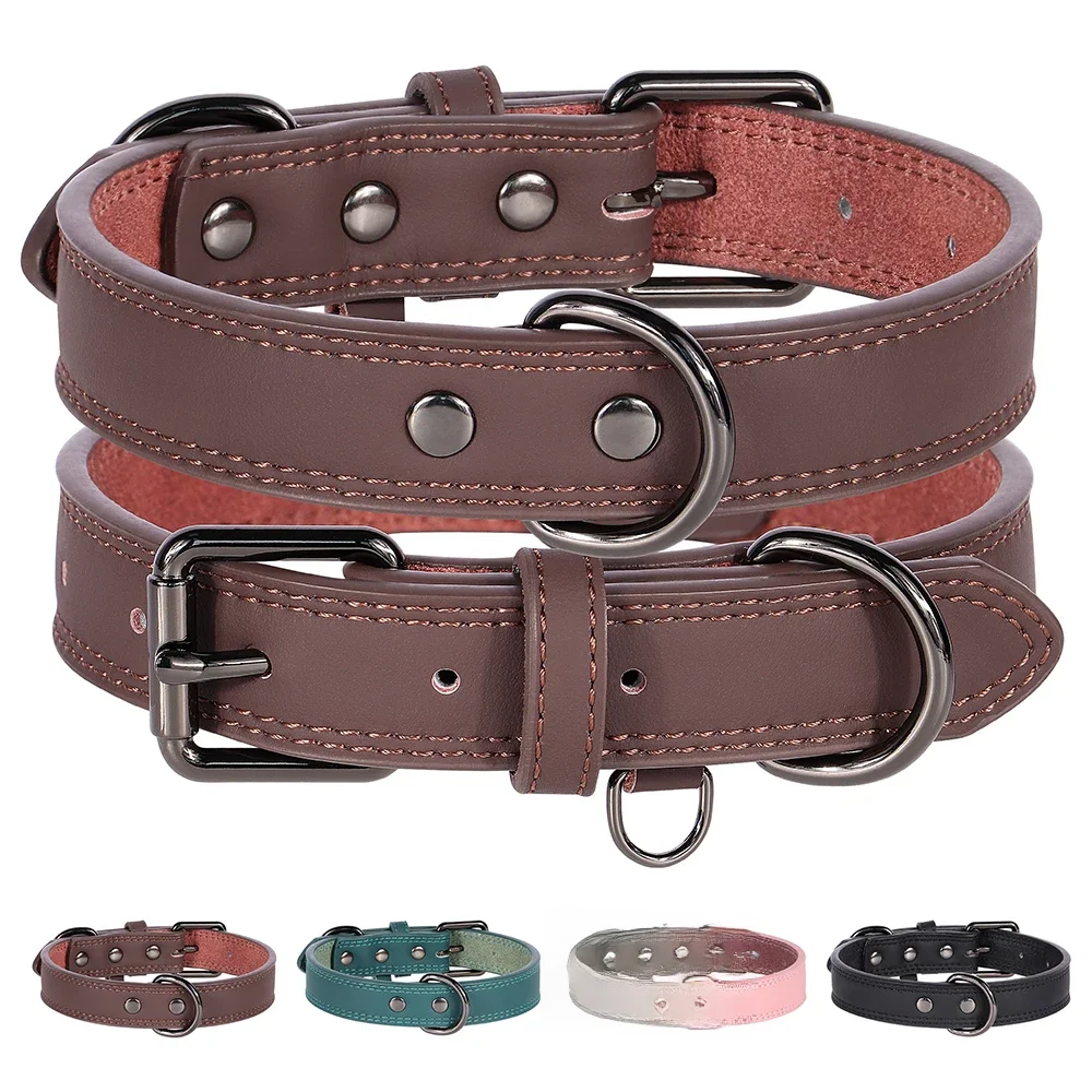 Collier de chien en cuir véritable souple et Durable, colliers pour animaux de compagnie en cuir véritable pour petits, moyens et grands chiens berger allemand marron noir
