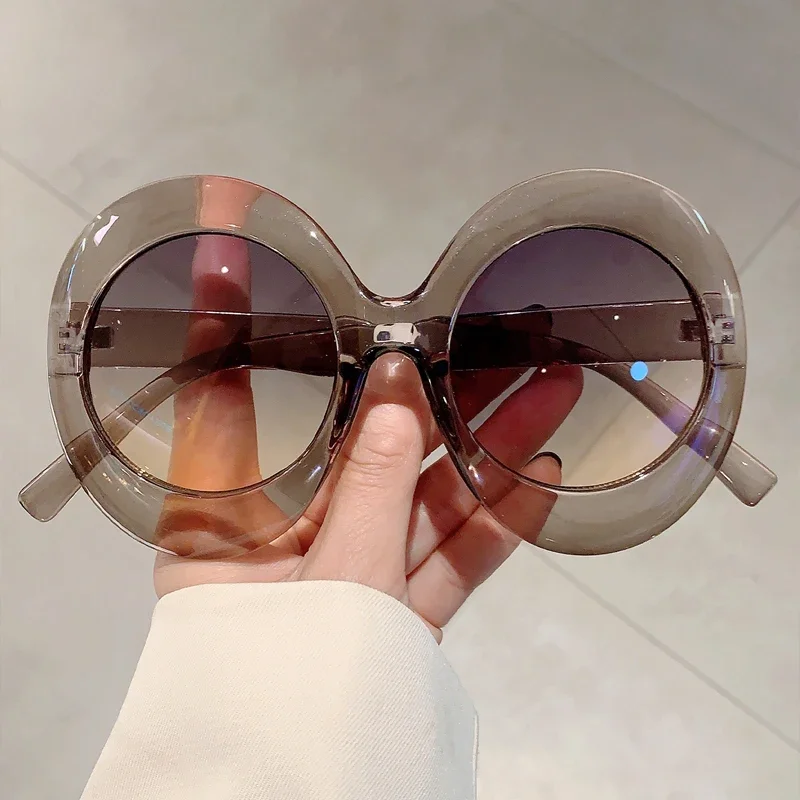 KAMMPT – lunettes de soleil rondes surdimensionnées pour femmes, mode Vintage dégradé, nuances d'extérieur, Design de marque tendance, noires, 2024