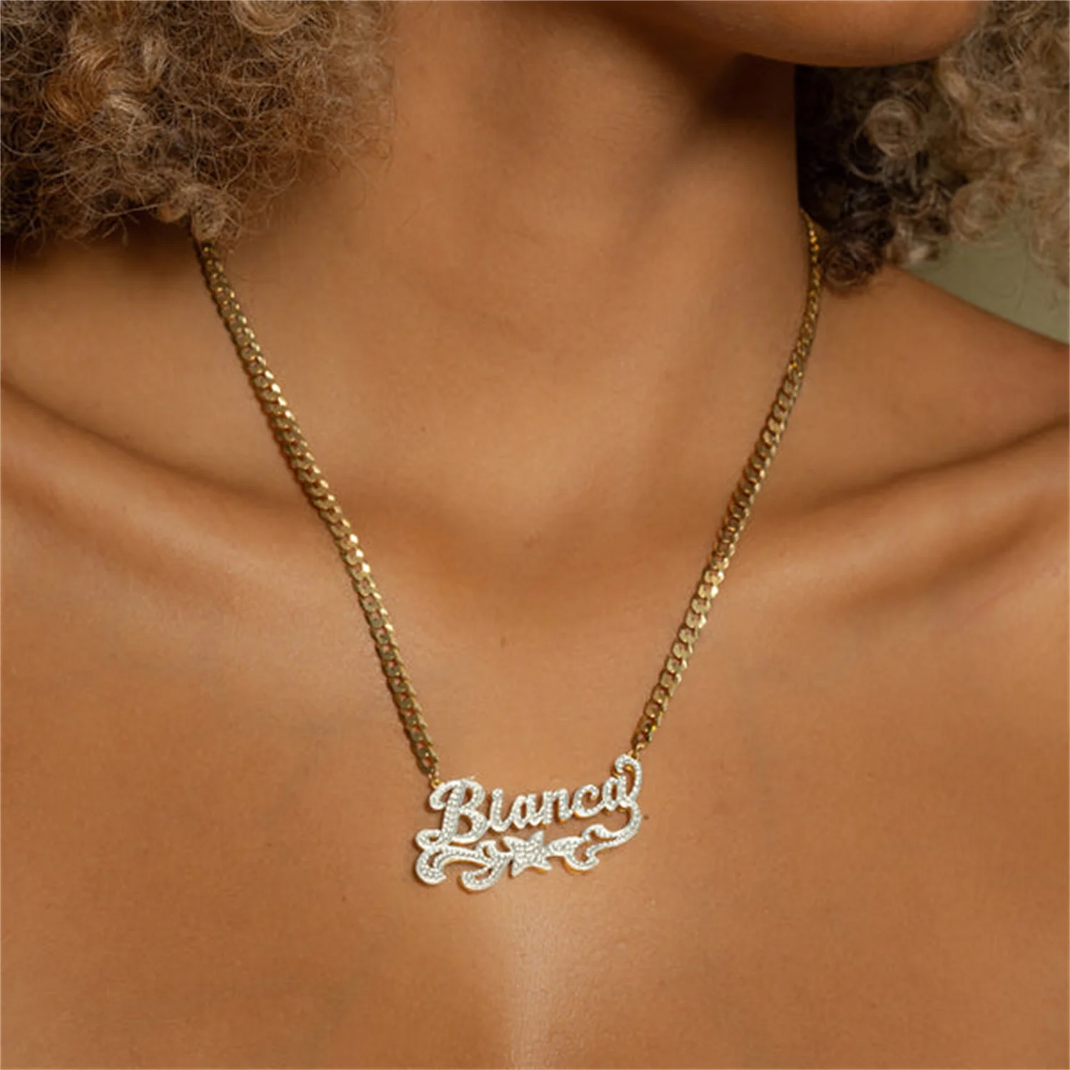 

DOUBLE PLATED STAR NAME NECKLACE Personalized Two Tone Nameplate 18K Gold Plated Pendant Custom 3D Jewelry For Female