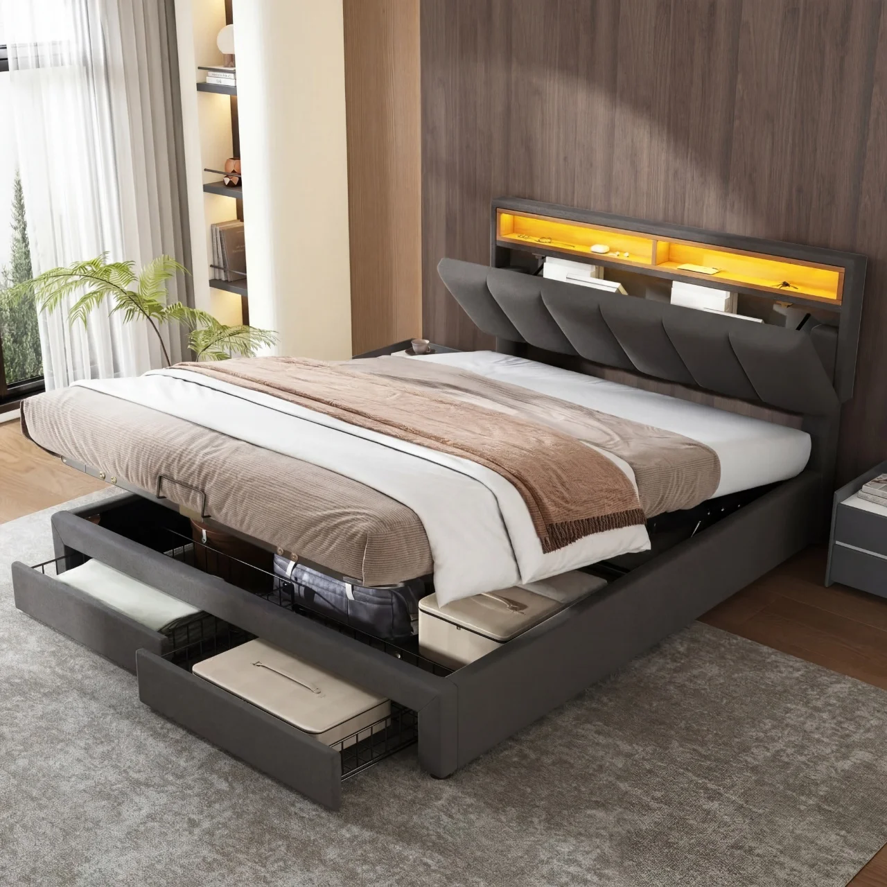 Superaly Cama hidráulica con almacenamiento de