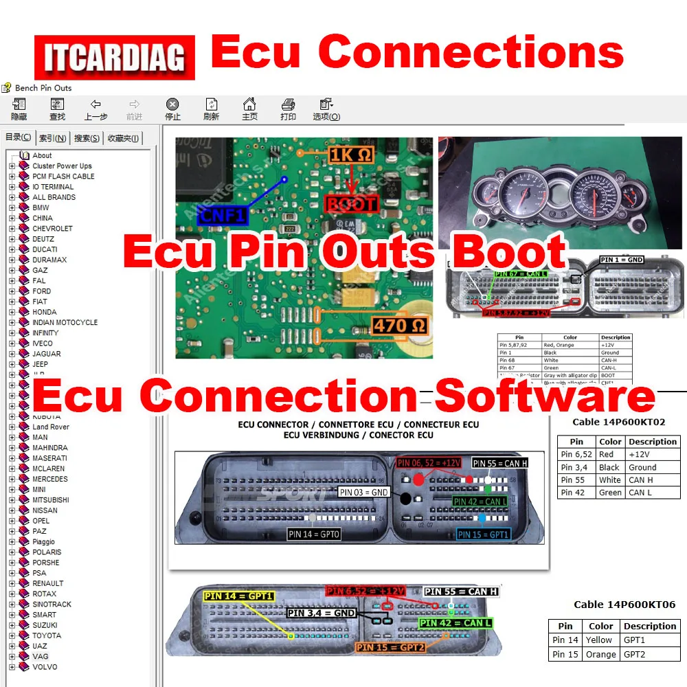 Ecu ピンアウト ソフトウェア Ecu 接続ガイド Ecu ピンアウト ブート接続 コントロール ユニットの修理ファイル ベンチ ブートの配線図