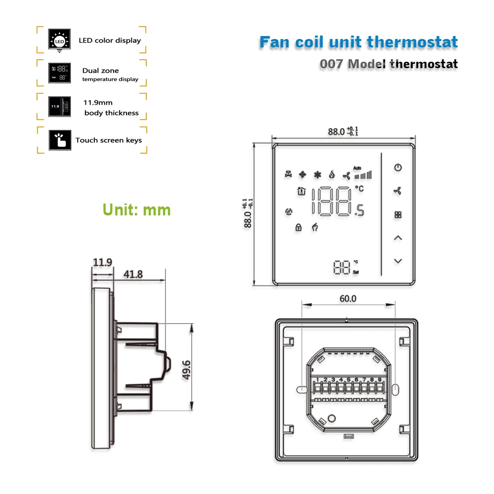 Isıtma ve soğutma için HVAC sistemleri 2pipe4pipe fan coil termostat klima termostatı 24VAC 95-240VAC opsiyonel