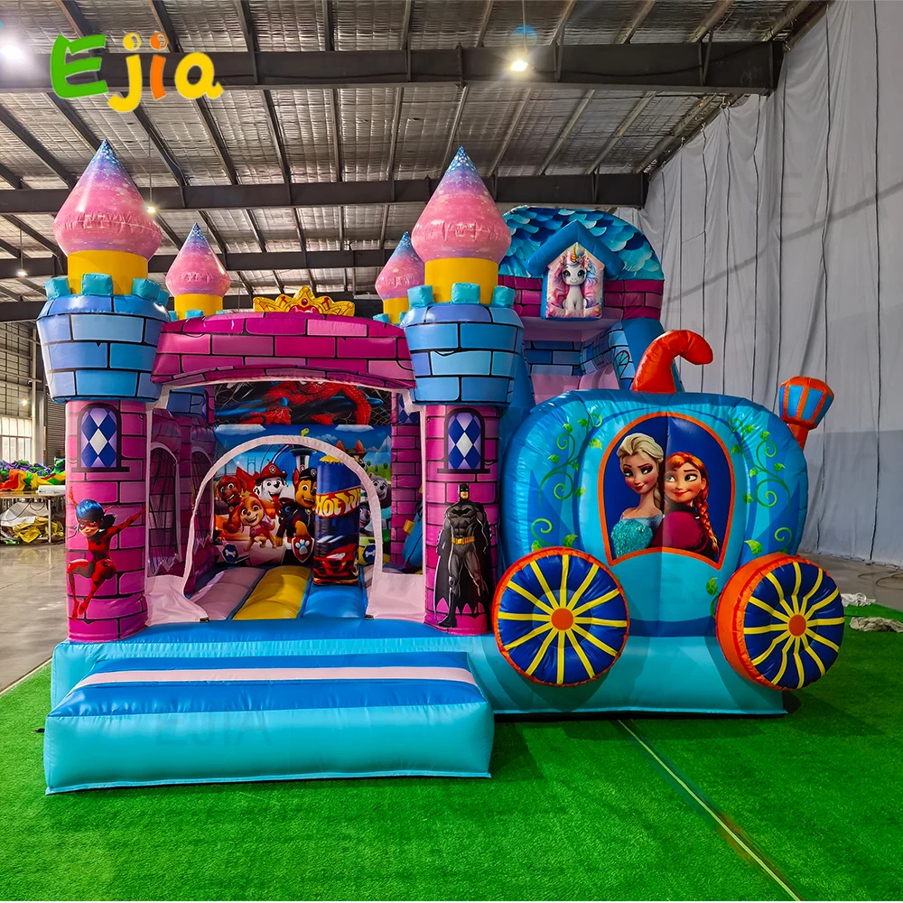Komersial Warna-warni Putri Gadis Tema Rumah Bouncing Tiup Trampolin Combo Jumping Castle Combo Slide House Untuk Pesta