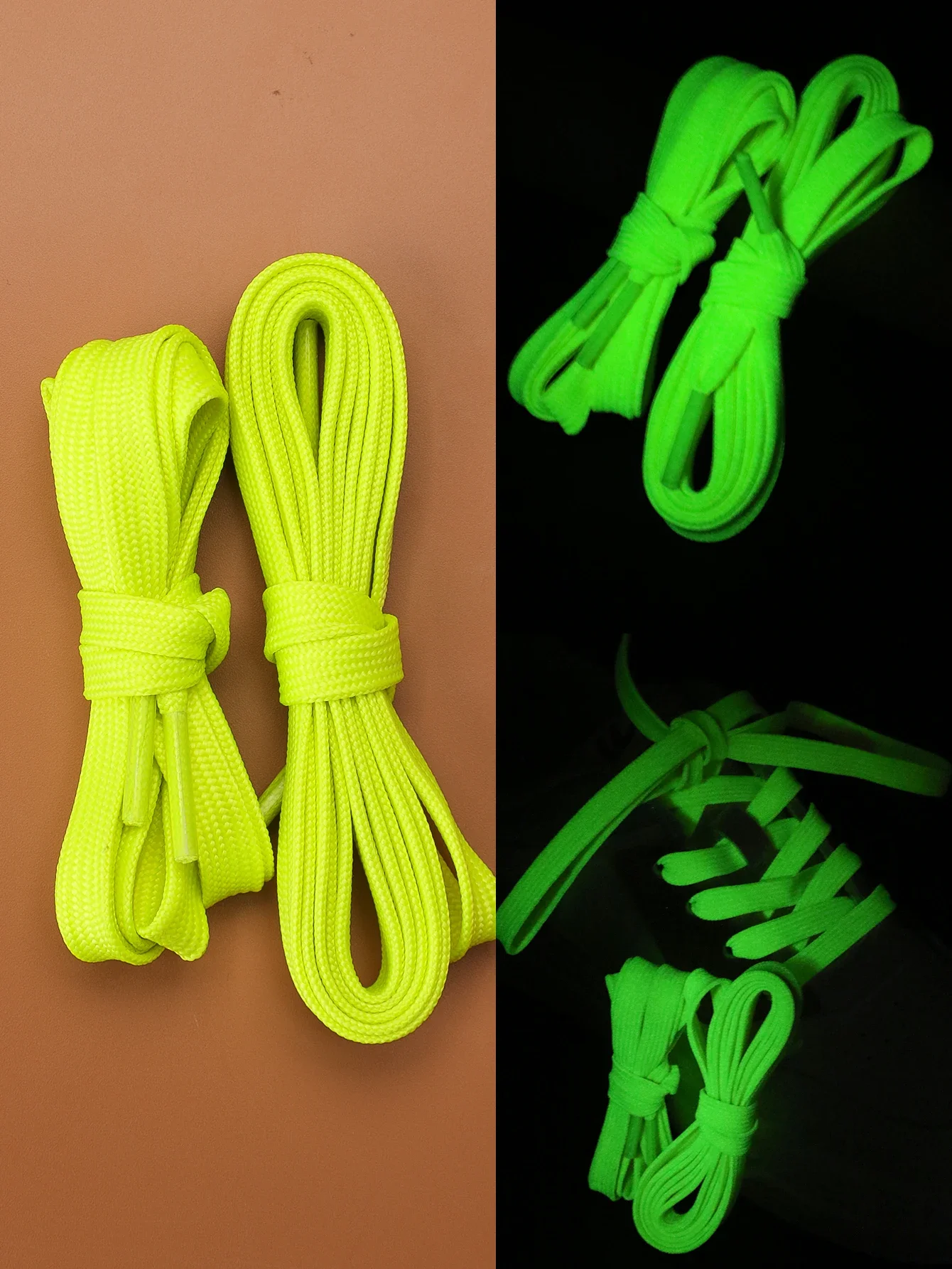 1 paires de lacets fluorescents, lacets plats lumineux, lacets de sport lumineux, lacets de bottes colorés