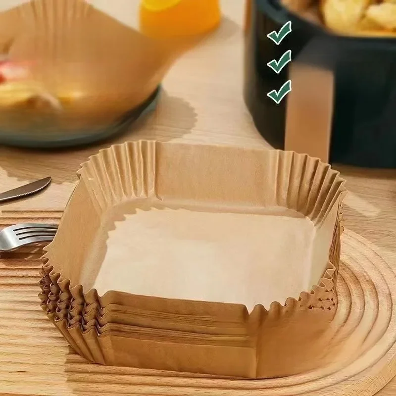 Grande friteuse à Air jetable, doublure carrée de 23cm, papier de cuisson antiadhésif en parchemin pour friteuse à Air, panier de cuisson à la vapeur