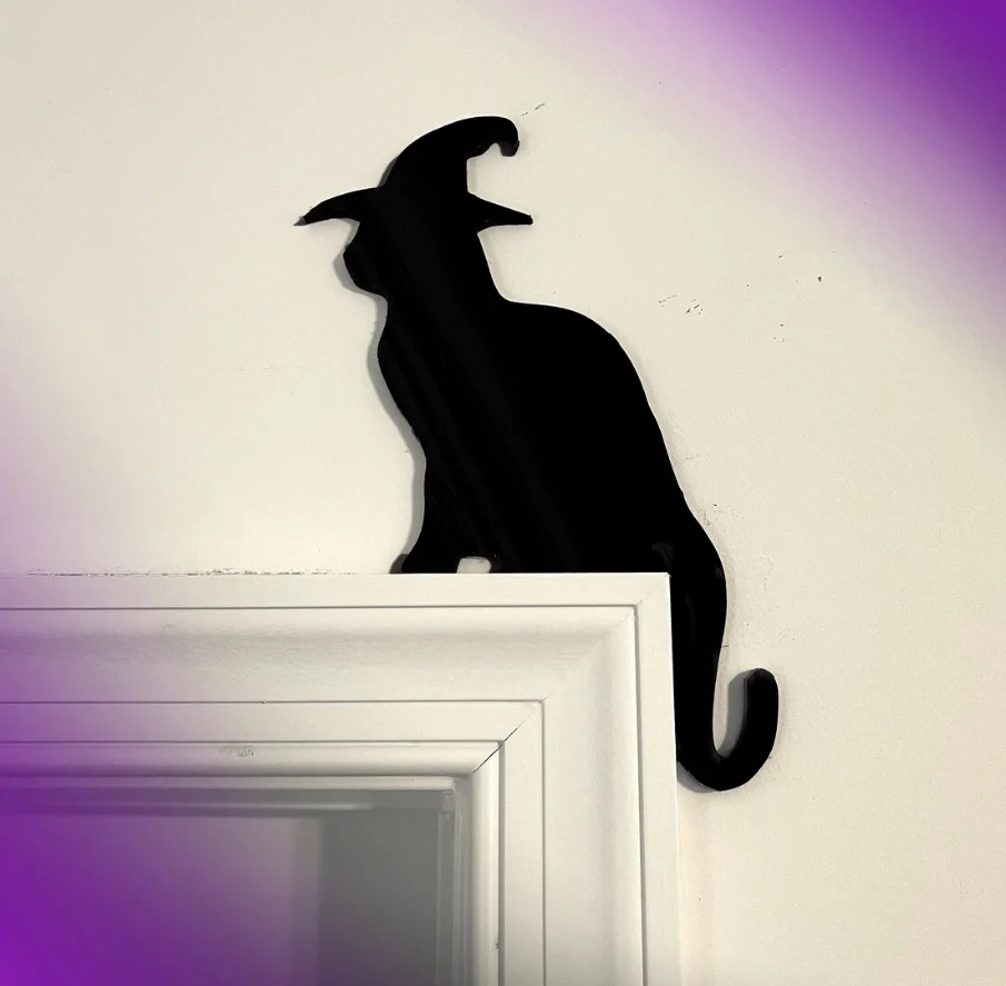 Cat Lover Gift  Witch Cat Door Topper Black Cat Decor Witch Cat Halloween Door Corner Decor