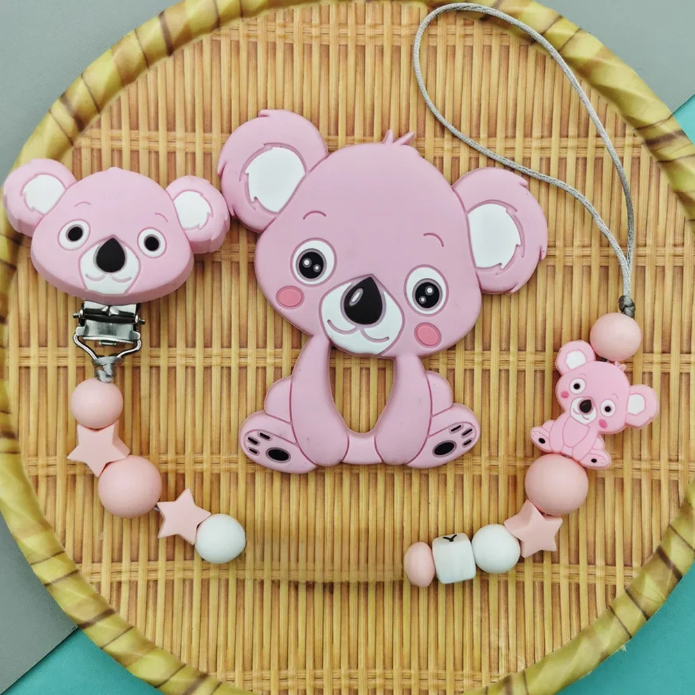 Niestandardowe angielskie akrylowe litery nazwa dziecko Koala wisiorek silikonowy klips do smoczka łańcuszki gryzak smoczek dla dziecka Kawaii zabawki prezenty — zdjęcie 2
