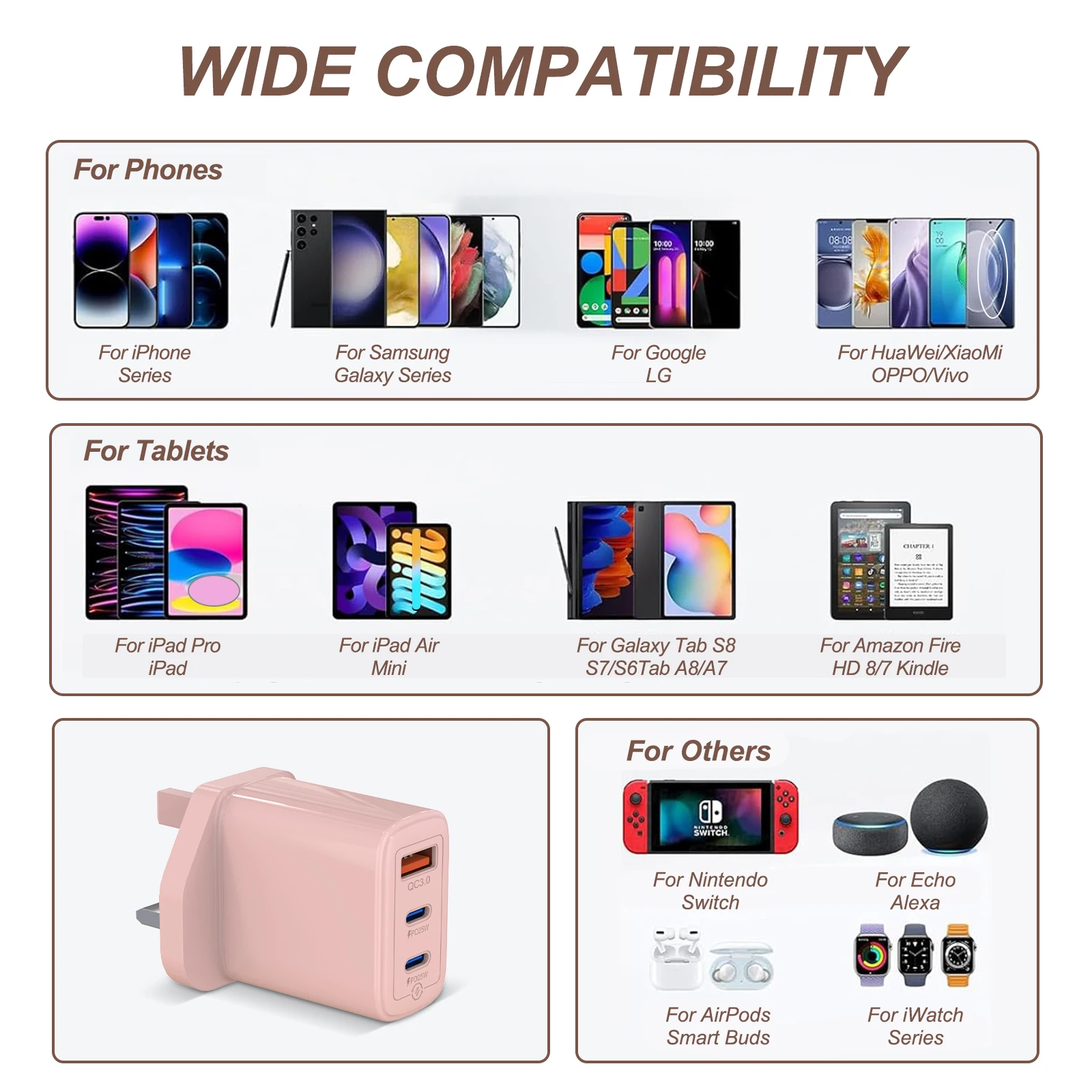 شاحن سريع للهاتف المحمول بخمسة ألوان بقدرة 100 وات بتصميم 3 في 1 لهواتف iPhone وAndroid وSamsung وXiaomi وHuawei وغيرها من الهواتف الذكية