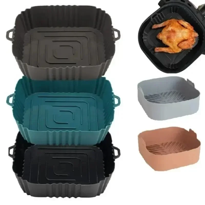 Pot de friteuse à air en silicone avec poignée, poêle carrée, doublure réutilisable, accessoires de cuisine, cuisson, 1 pièce