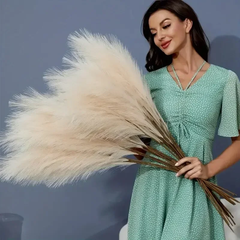 5 peças 42cm artificial pampas grama simulação pena adereços de casamento, cabelo de palheta boho