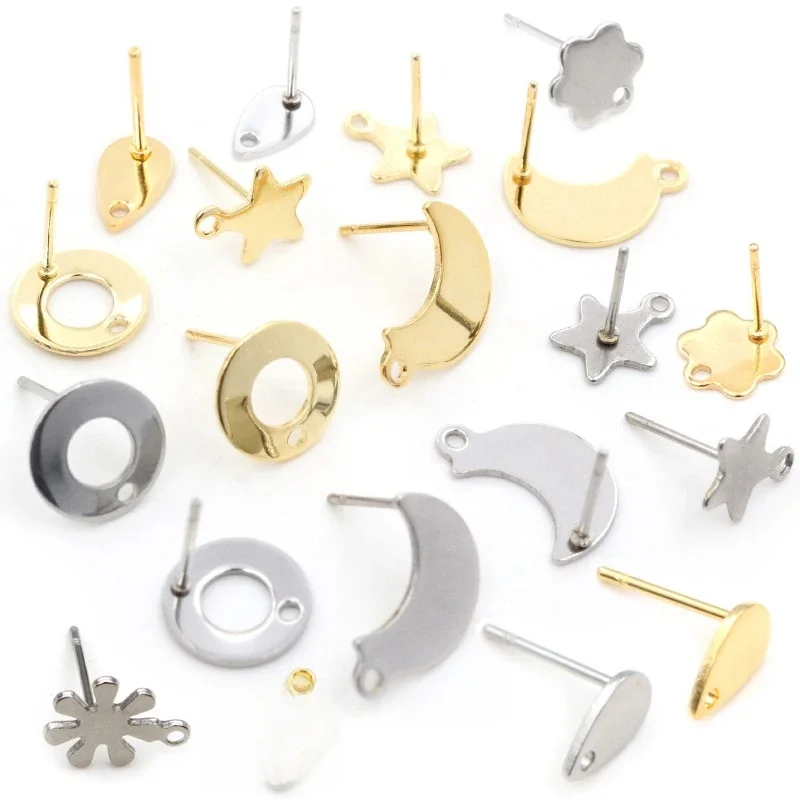 20 sztuk/partia 316 ze stali nierdzewnej geometryczny gwiazda księżyc kolczyk Stud kolczyk posty złącze dla DIY kolczyki biżuteria dokonywanie dostaw — zdjęcie 2