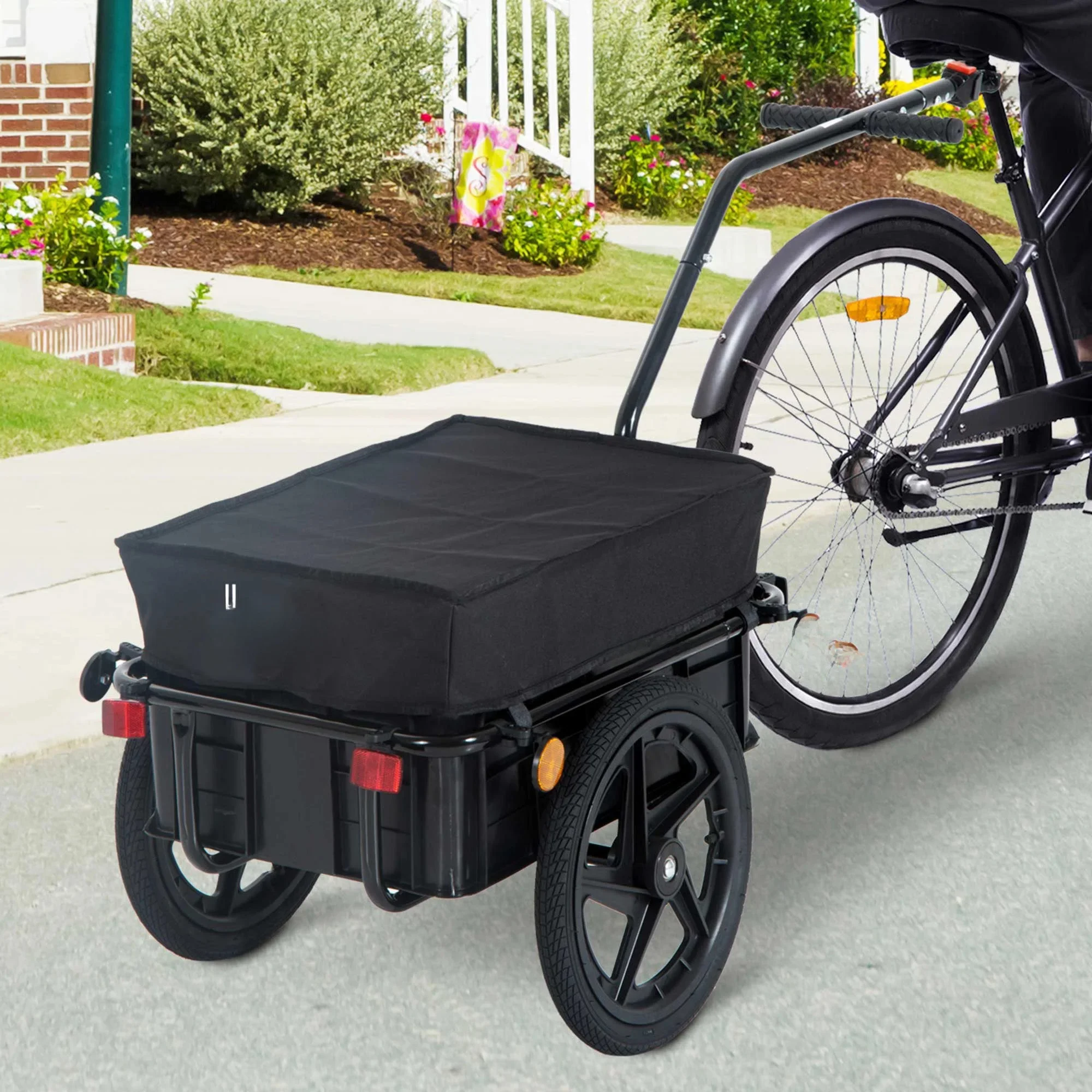 AliExpress HOMCOM Cargo Trailer Bike Trolley Cart with Handle Removable Rain Cover 70L