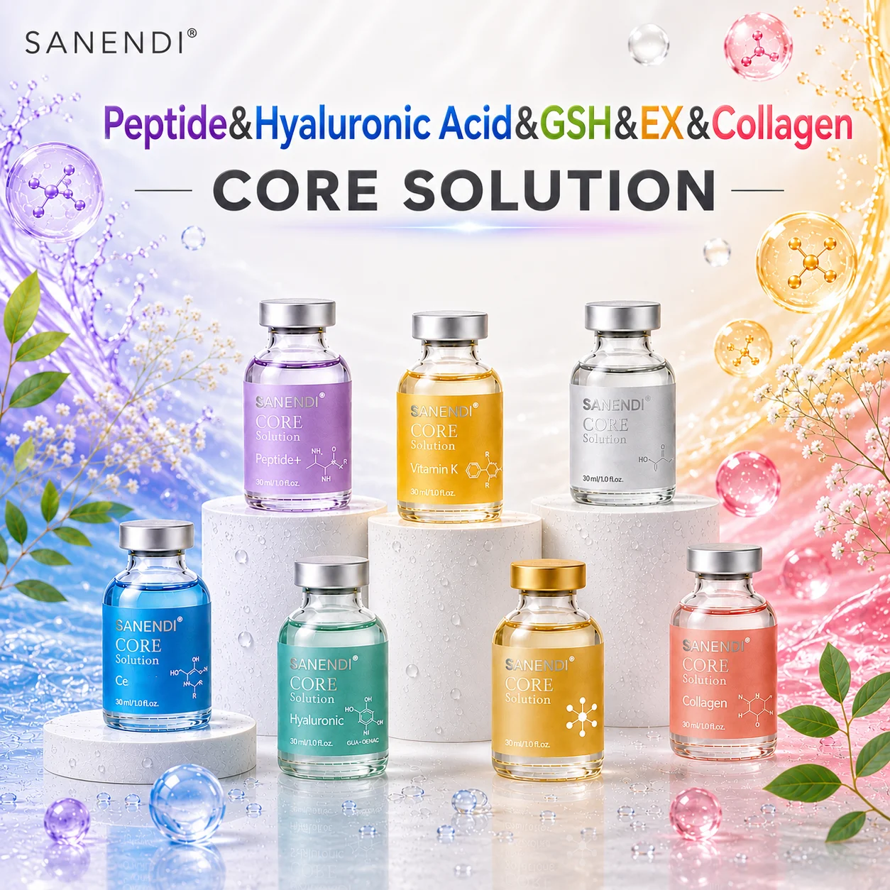 SANENDI CORE Solution Hyaluronic Acid Serum GSH-EX Peptide Face Care Essence Moisturizing  Korean Skin Care suitable All Skin