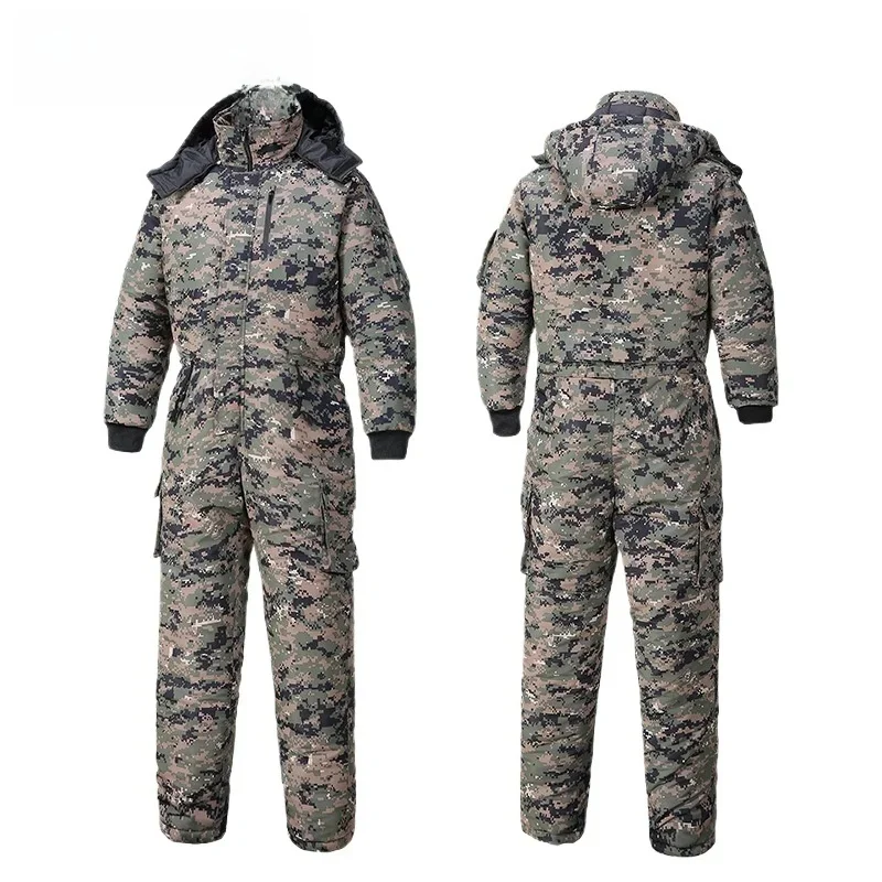 Męski zimowy wodoodporny kombinezon z grubej bawełny Odzież outdoorowa Wygodna sportowa kurtka Camo Ciepła, odporna na zimno odzież robocza z kapturem — zdjęcie 2