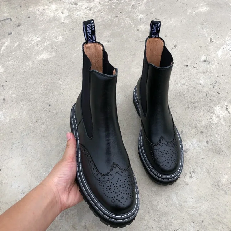 Bottes en cuir à bout rond pour femmes, bottines, style britannique, chaussures pour femmes, automne, hiver, 2022