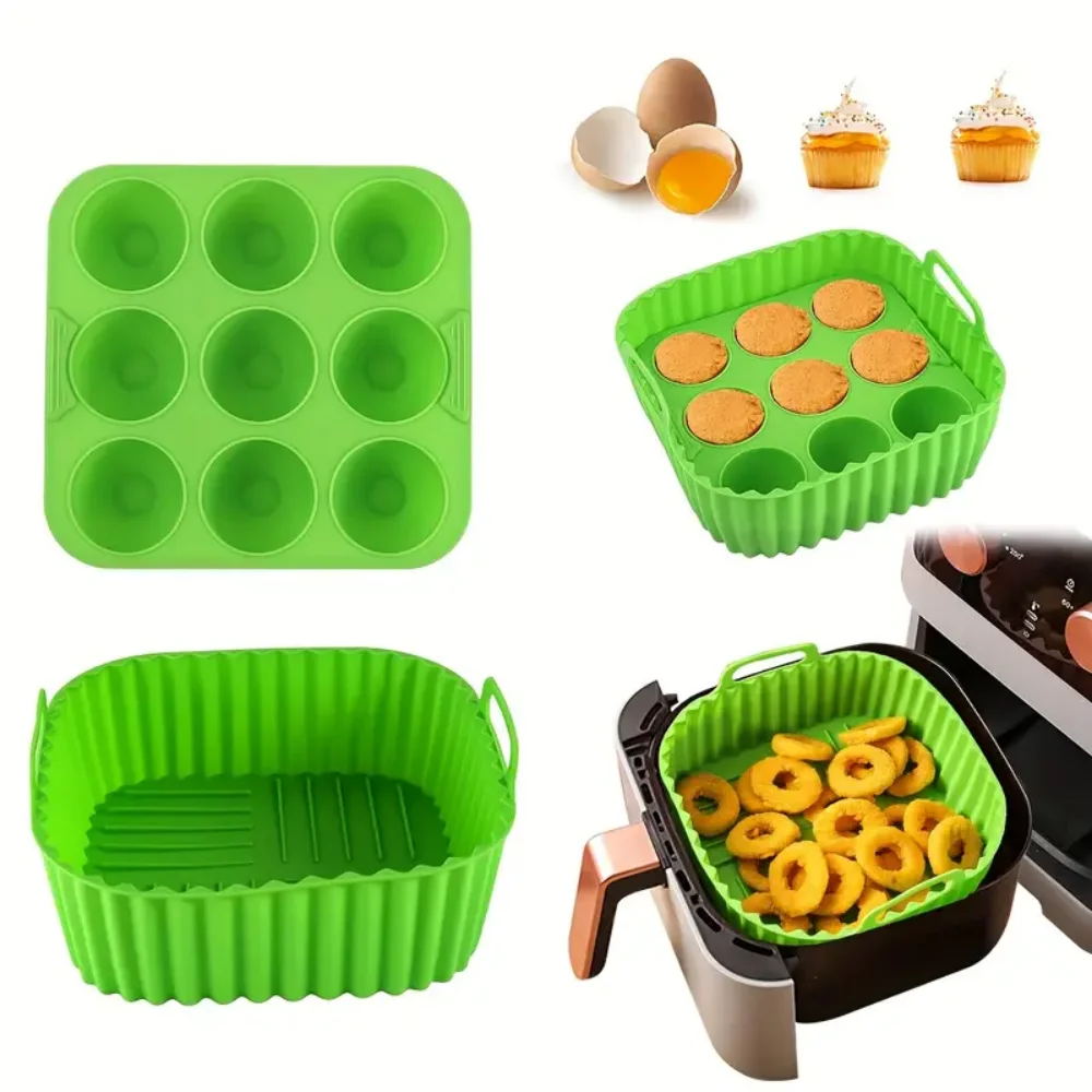 Revêtement intérieur de friteuse à air carré en silicone de 2 pièces, revêtement intérieur de friteuse à air en silicone réutilisable, accessoires de friteuse à air de sécurité alimentaire, bakin