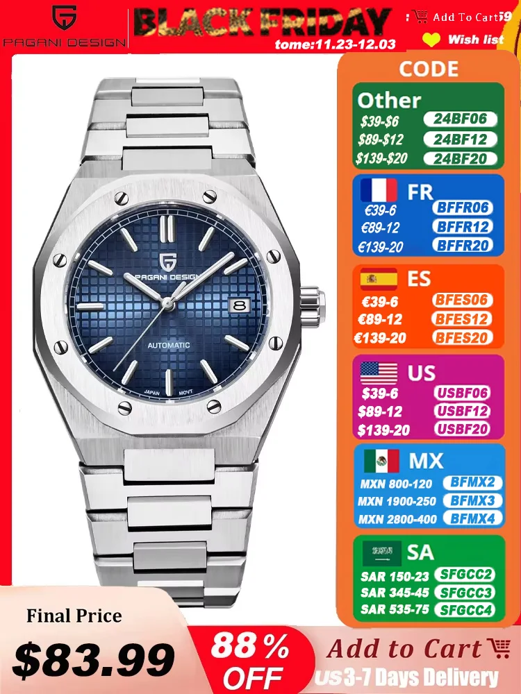 PAGANI DESIGN Top Brand Pilot New 39mm Men Automatic Mechanical Watch Luxury Sapphire Stainles Steel Men Clock Reloj Hombre